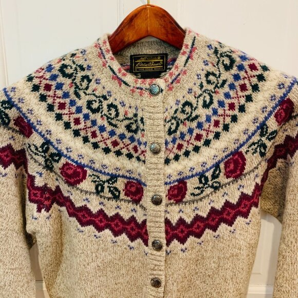 Vintage Eddie Bauer Norwegian Cardigan Sweater Norway Size Medium - Picture 2 of 10